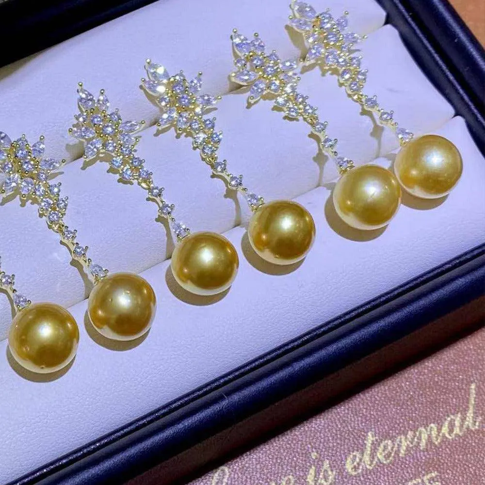 Golden South Sea Pearl & Snowflake Earrings