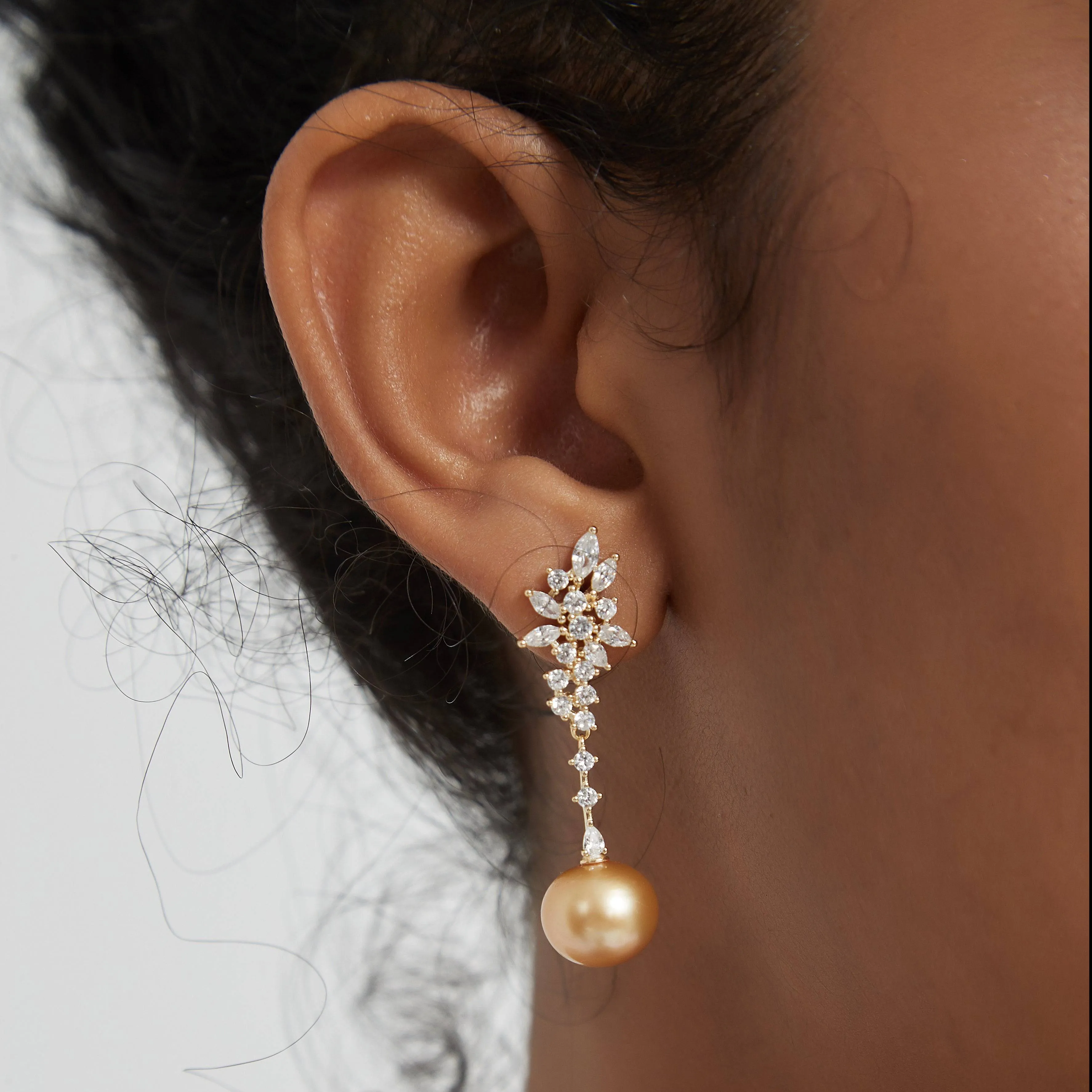 Golden South Sea Pearl & Snowflake Earrings