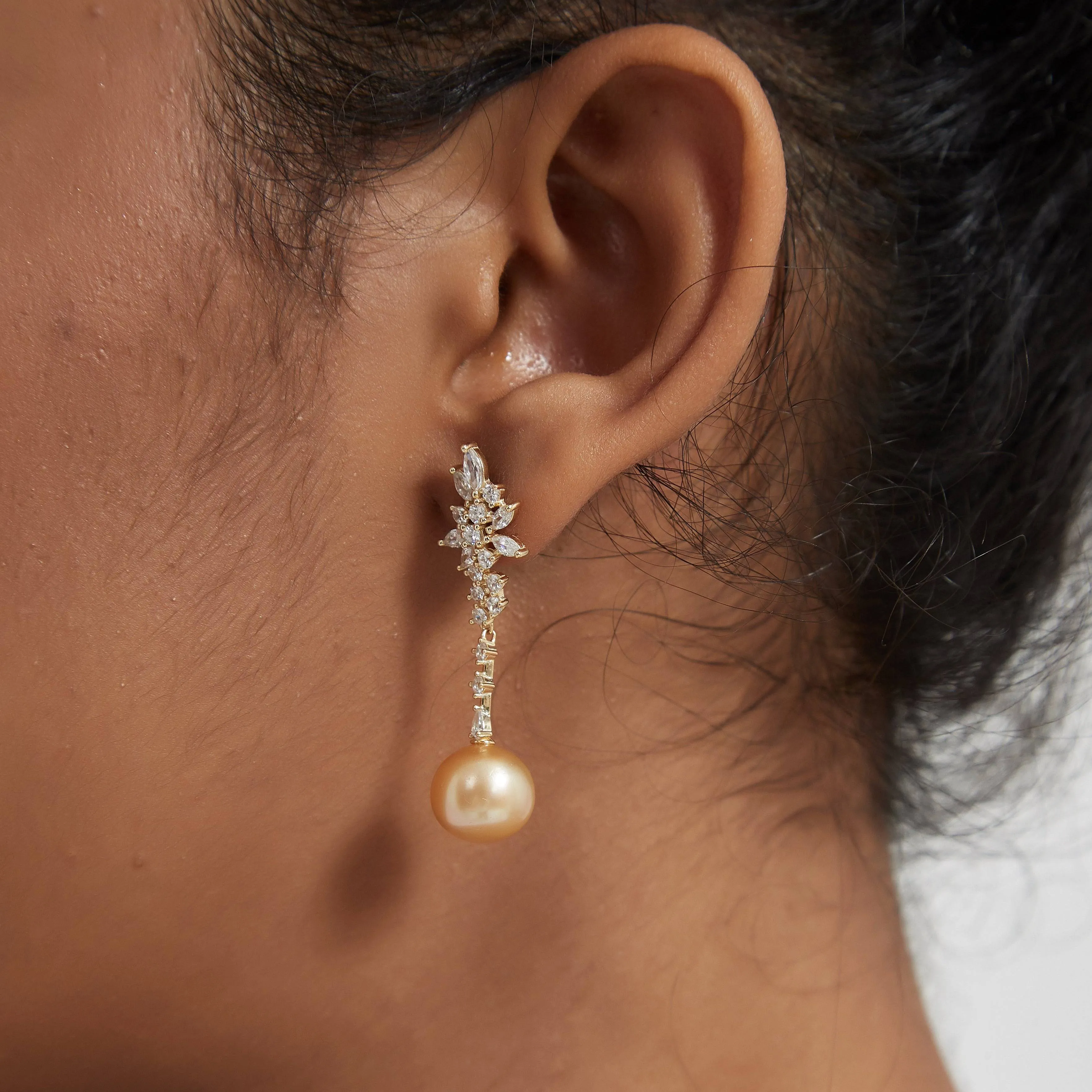 Golden South Sea Pearl & Snowflake Earrings