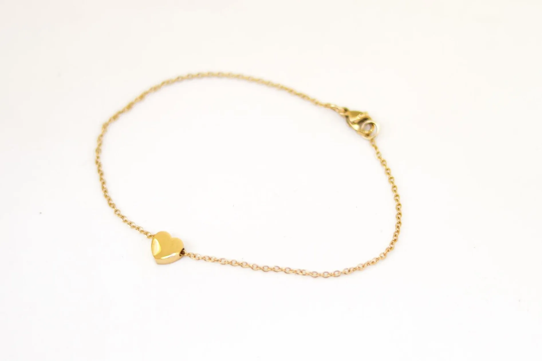 Heart bracelet, gold tone chain bracelet, tiny heart bead charm bracelet, personalised