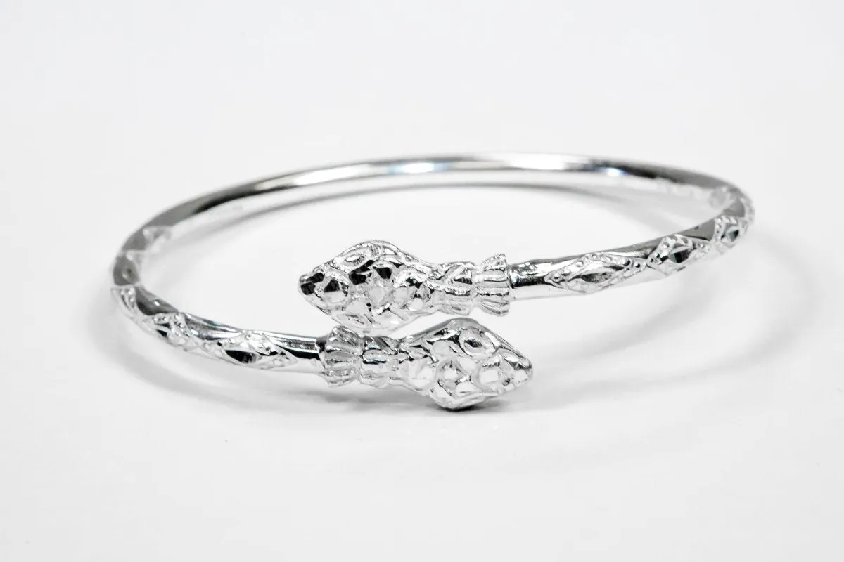 Heavy Snake Head Bangle with Diamante Pattern