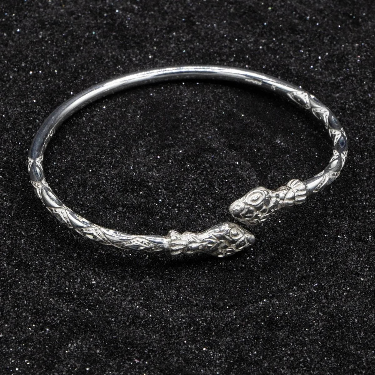 Heavy Snake Head Bangle with Diamante Pattern