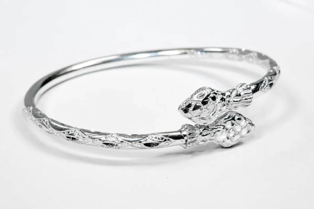 Heavy Snake Head Bangle with Diamante Pattern