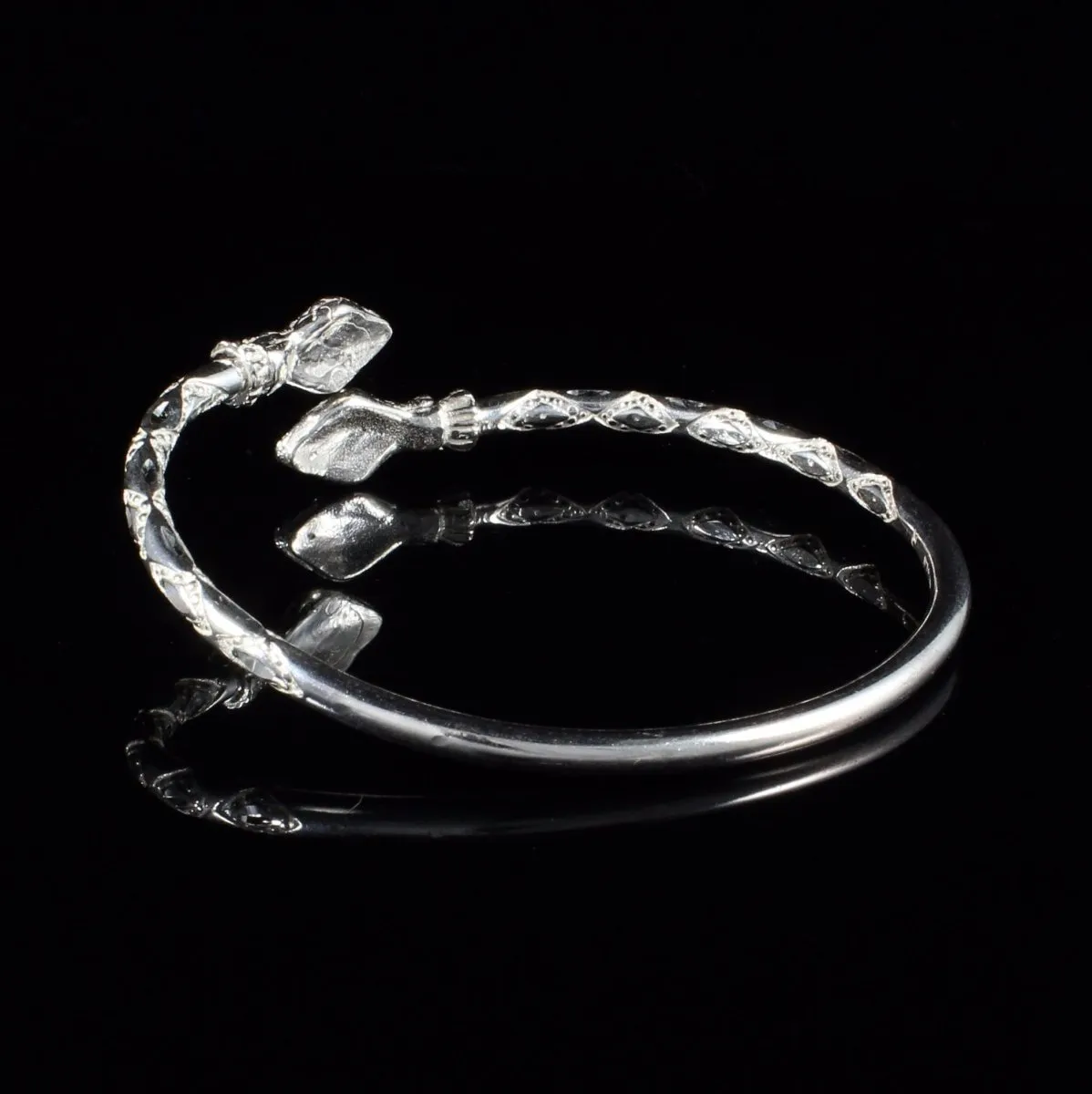 Heavy Snake Head Bangle with Diamante Pattern