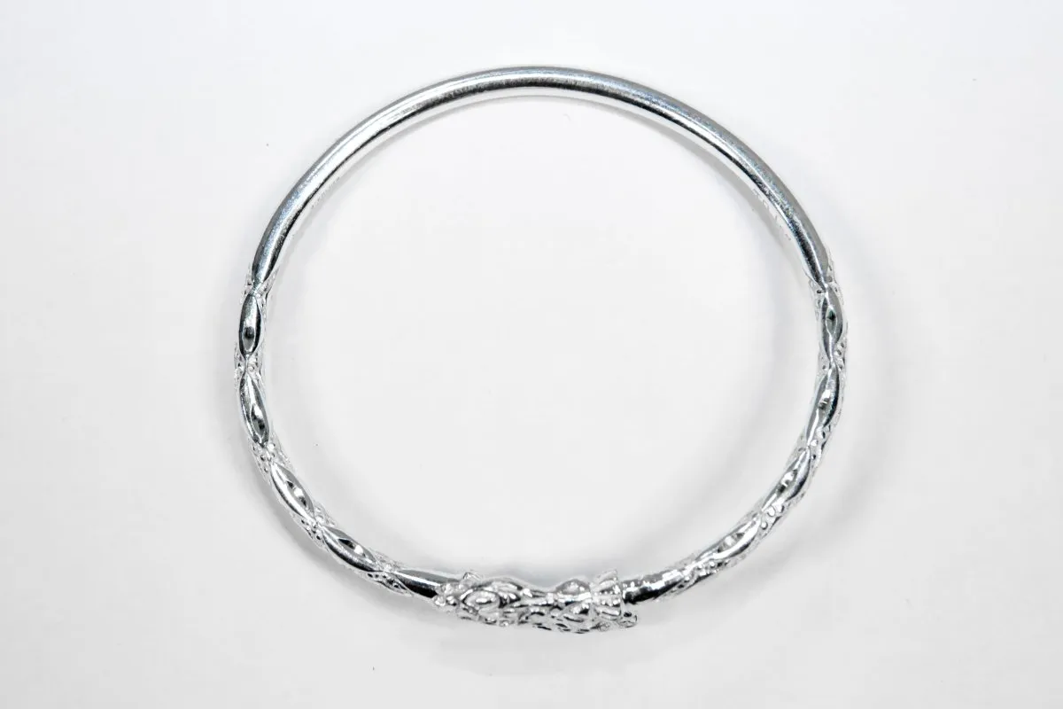 Heavy Snake Head Bangle with Diamante Pattern