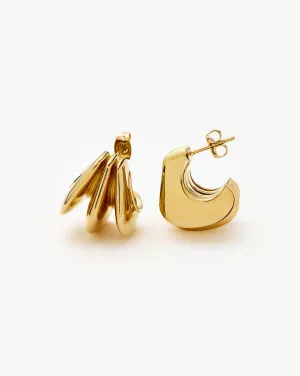 Hera Dome Triple Ridge Hoop Earrings | Gold Plated