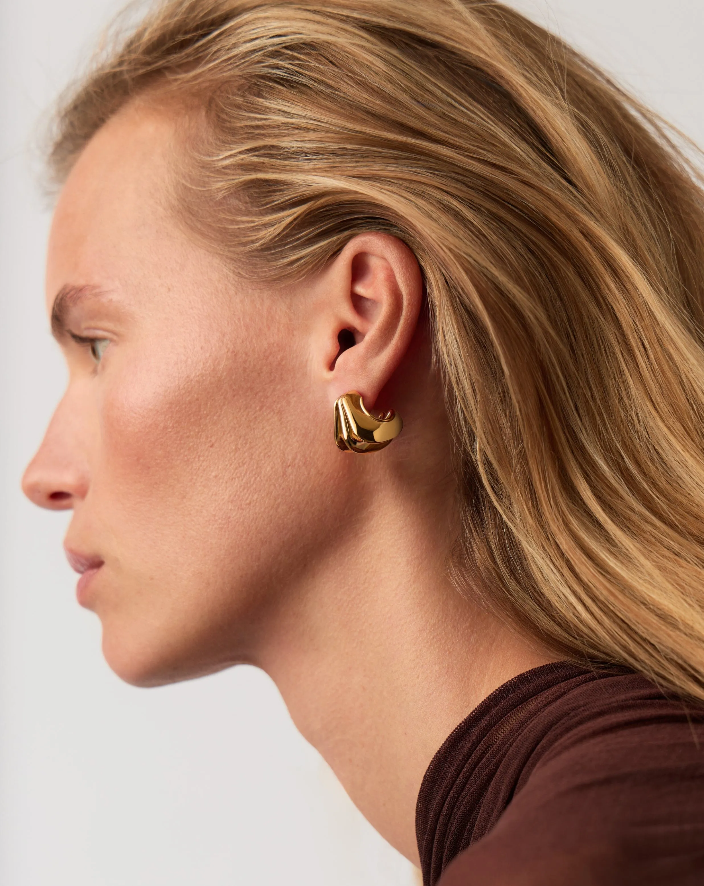 Hera Dome Triple Ridge Hoop Earrings | Gold Plated