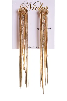 Knot Tassel Diamante Dangling Earrings in Gold