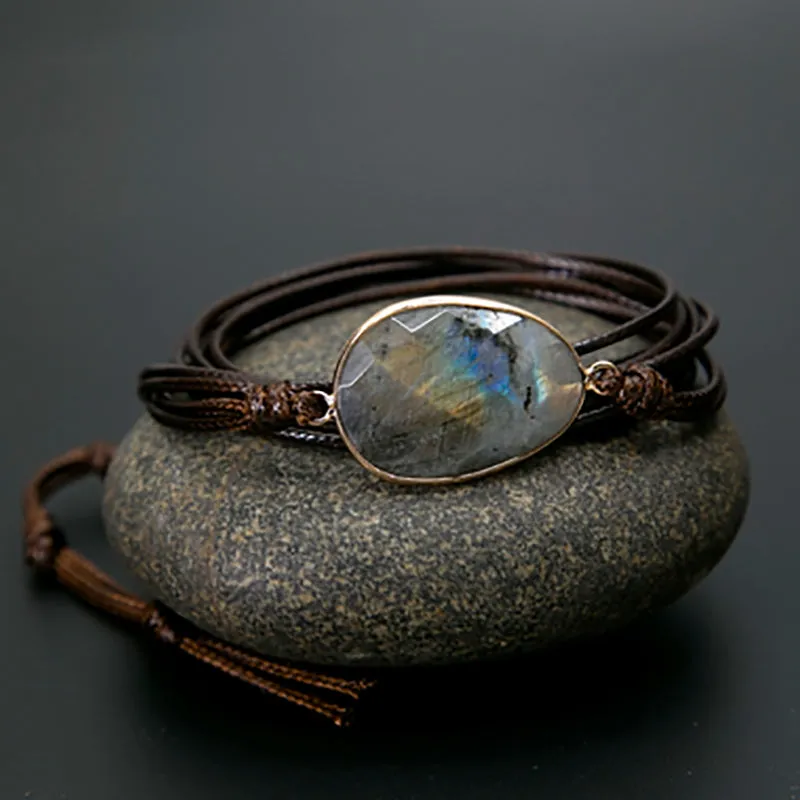 Labradorite Boho Long Bracelet Matching String Labradorite Stone Bracelet