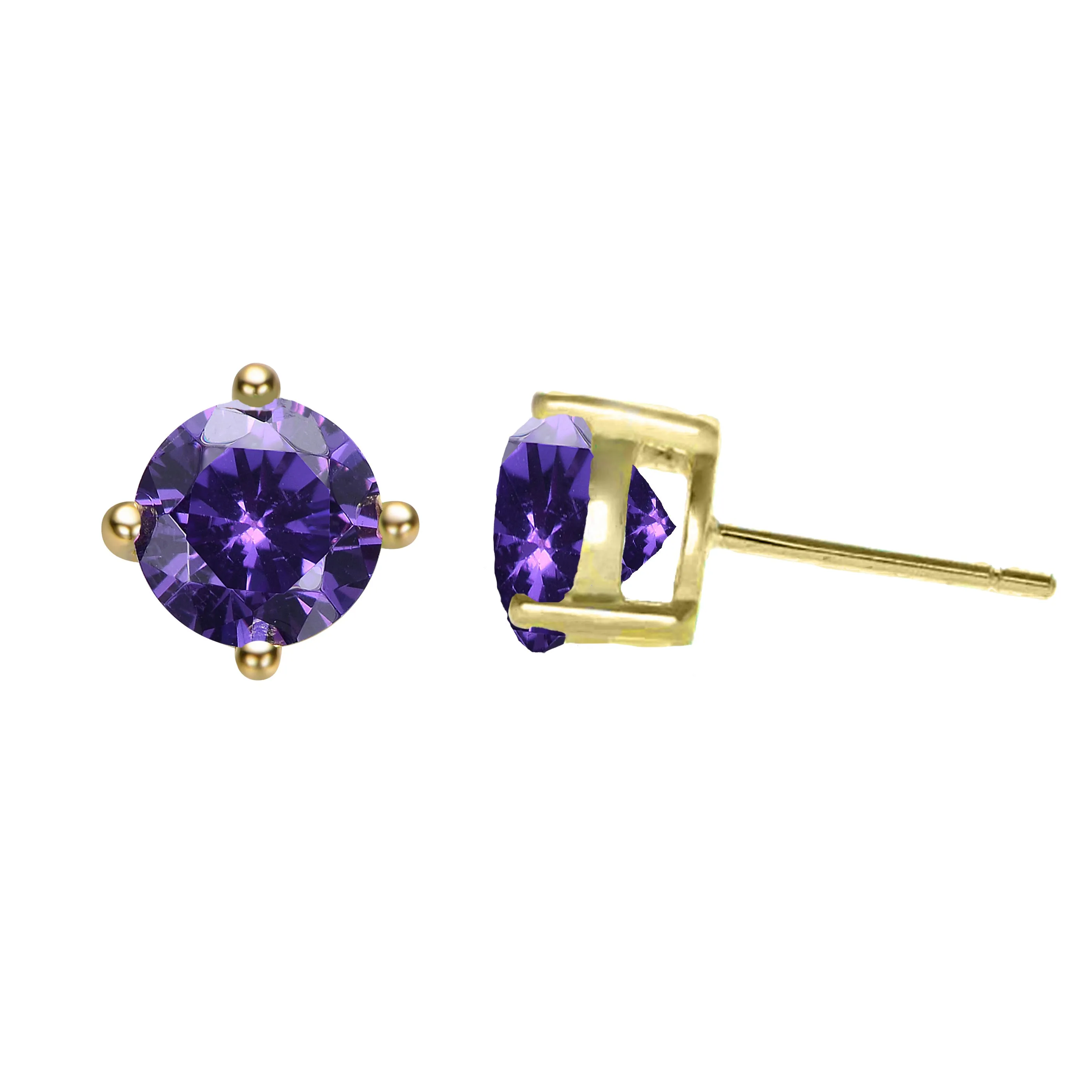 Marie Baby/Kids Amethyst-Purple February Birthstone Solitaire Earrings