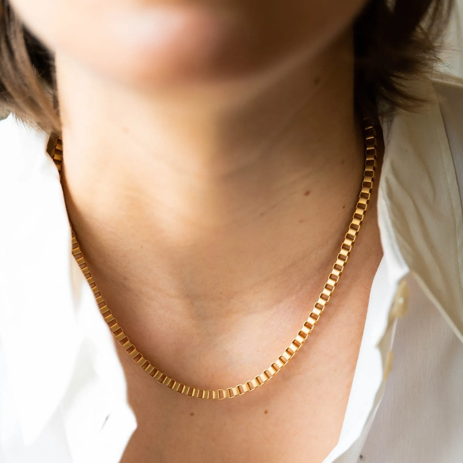 Matte Gold Box Chain Necklace