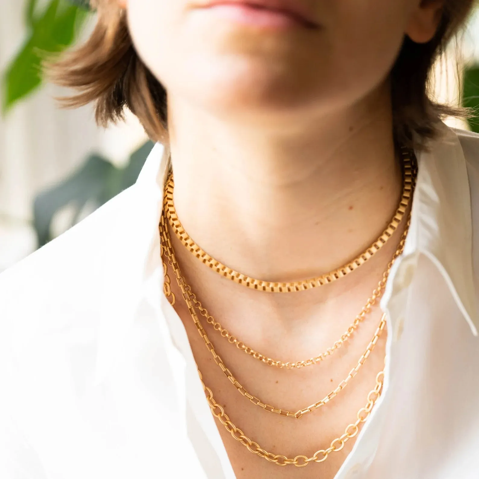 Matte Gold Box Chain Necklace