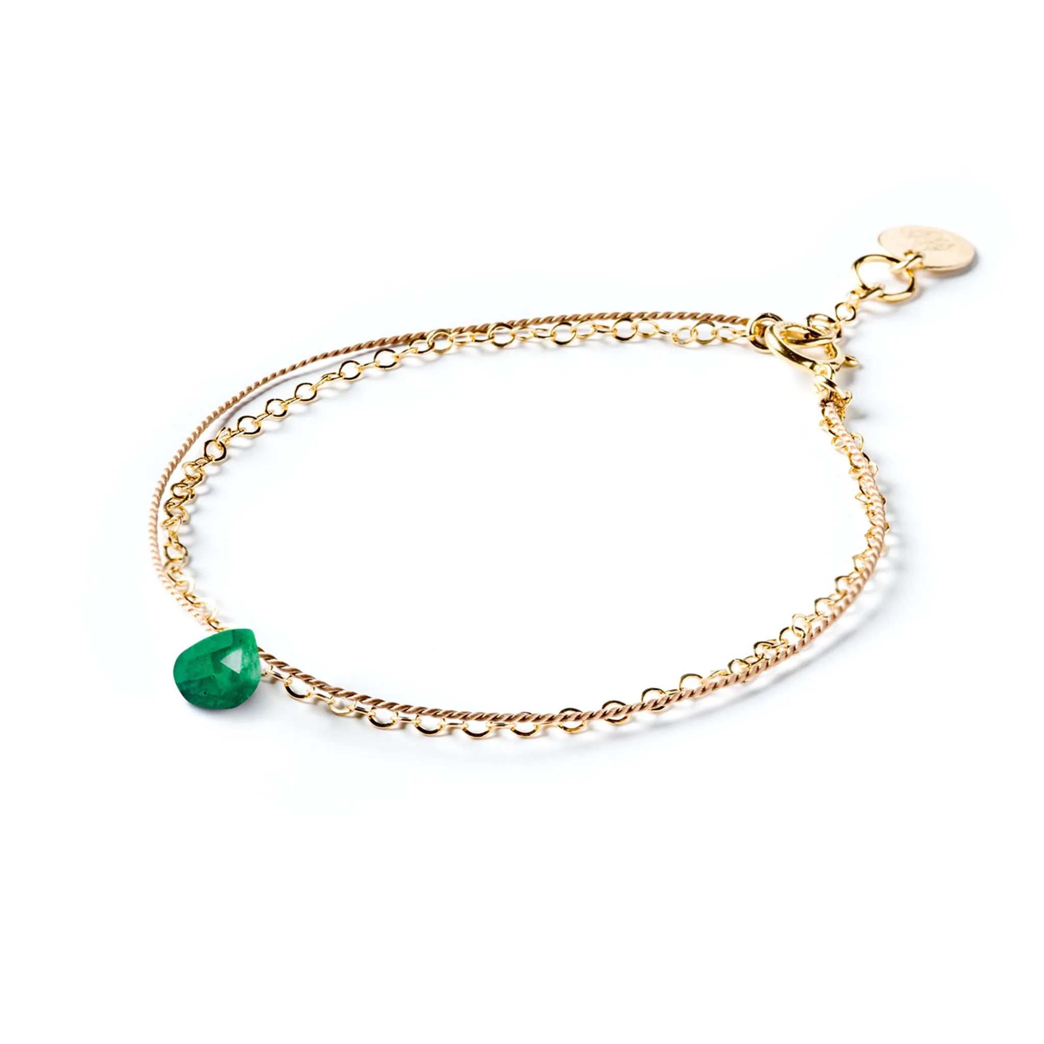 May Emerald Gold and Silk Birthstone Bracelet