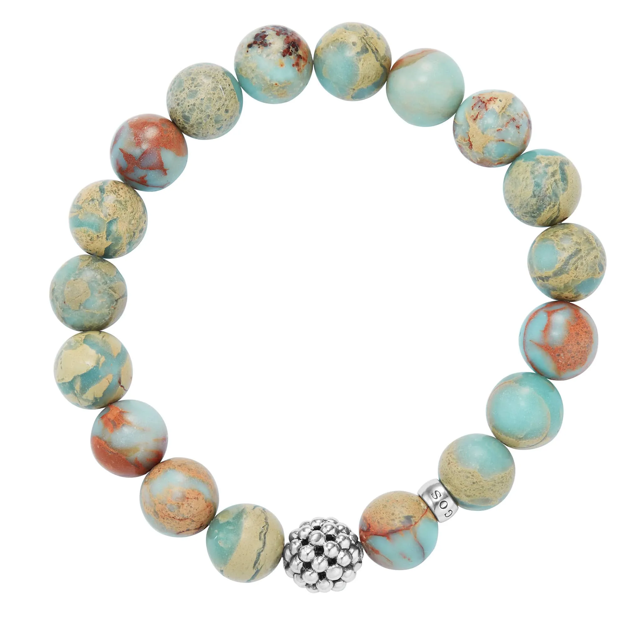 Maya Aqua Tera Jasper Silver Station Bead Bracelet