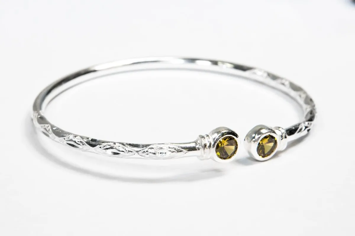 Medium Bangle with Synthetic Yellow Topaz November Birthstone