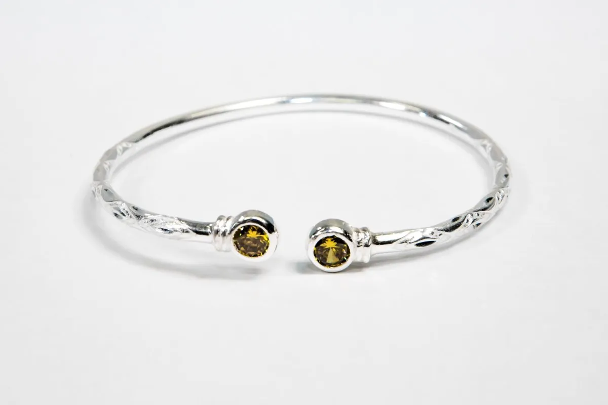 Medium Bangle with Synthetic Yellow Topaz November Birthstone