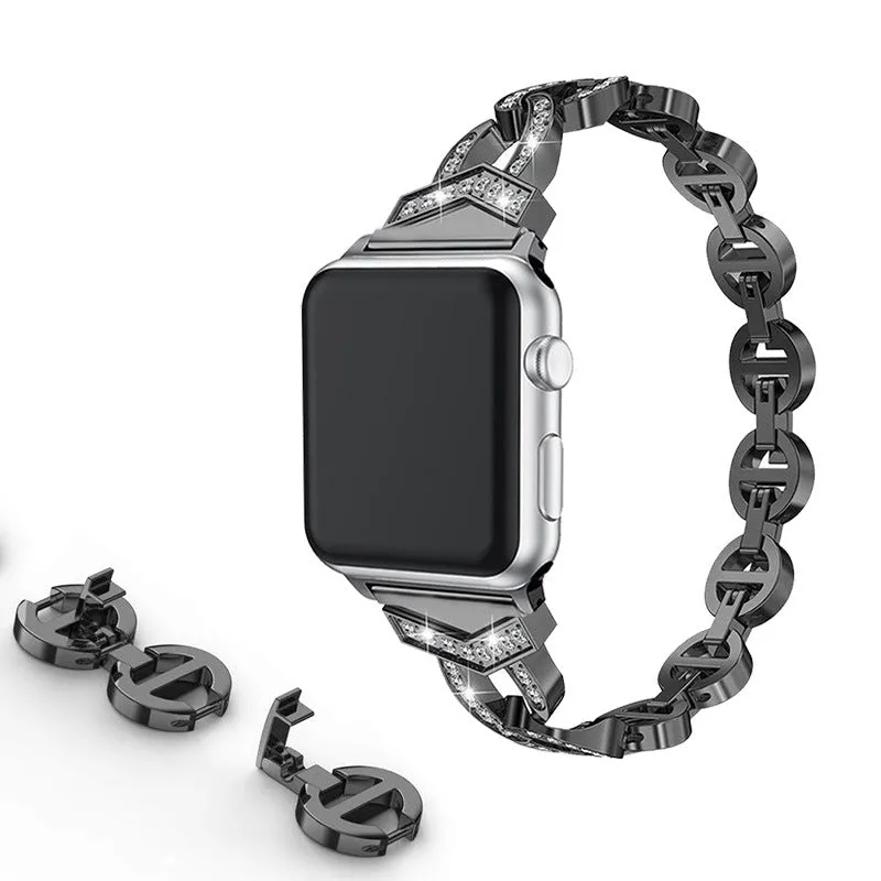 Metal Band for Apple Watch Sleek O-Links with Rhinestones