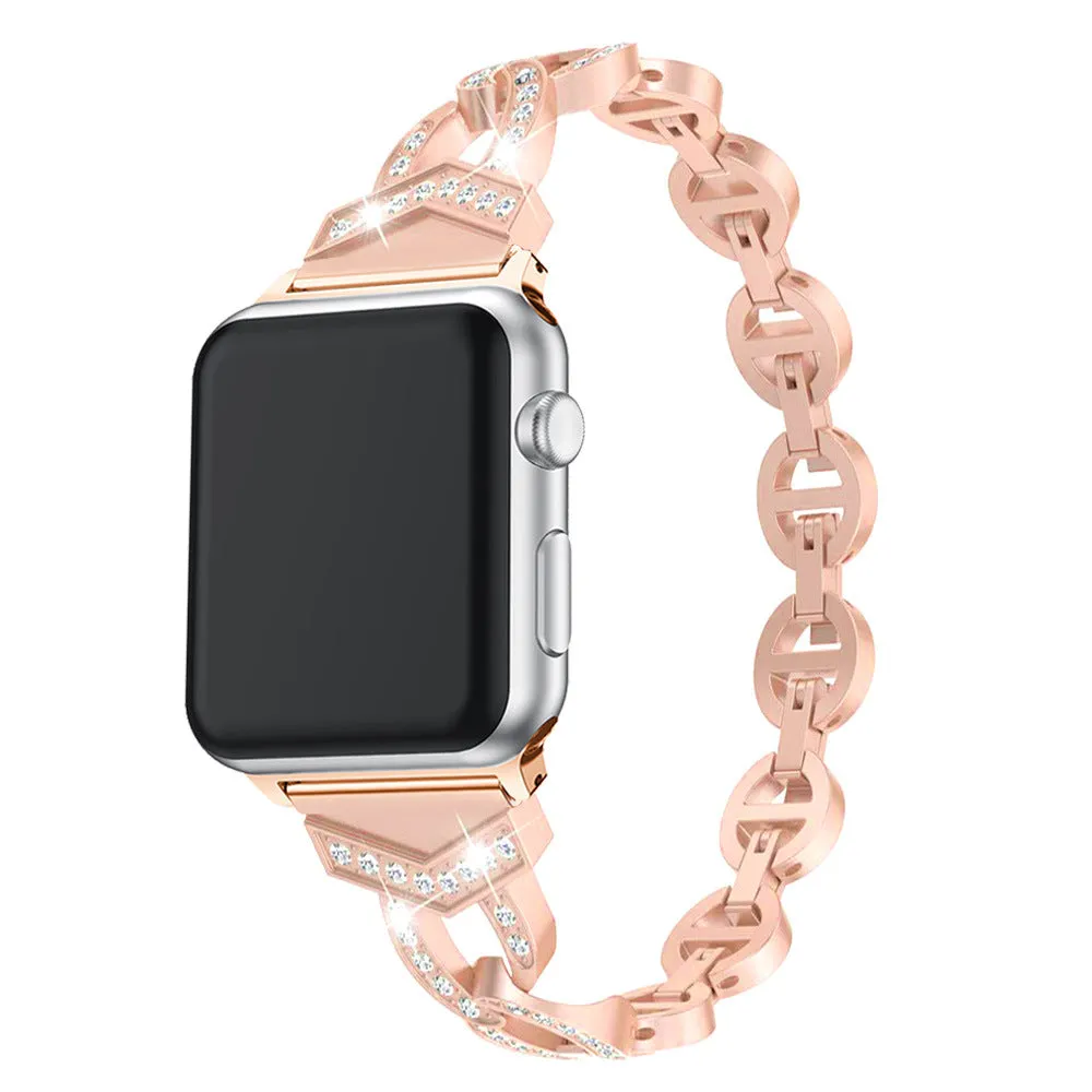 Metal Band for Apple Watch Sleek O-Links with Rhinestones