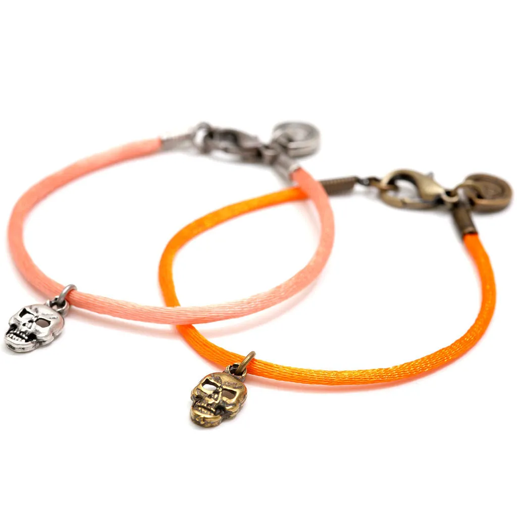 Mini Skull Charm Satin Cord Bracelet