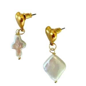 Mismatched Pearl Heart Earrings