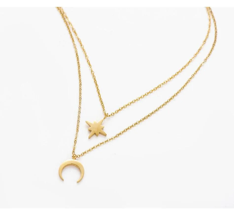 Moon and Star Layered Necklace