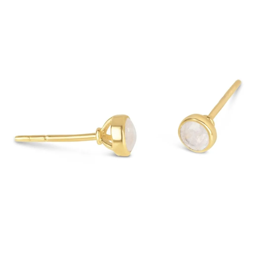 Moonstone Mini Stud Earrings | Gold - June