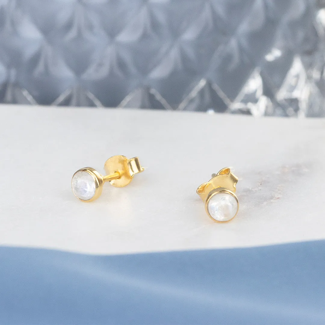 Moonstone Mini Stud Earrings | Gold - June