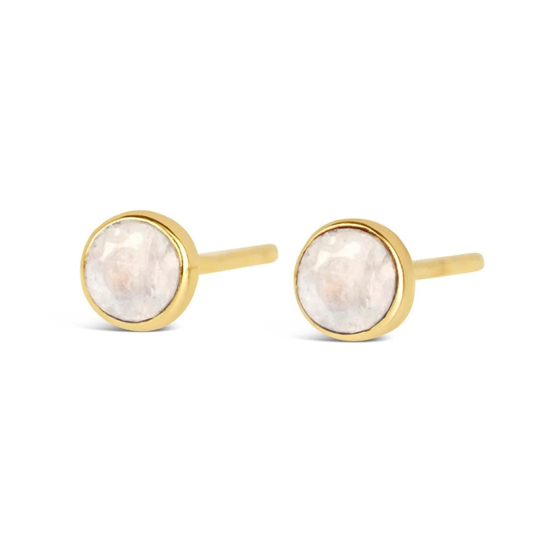 Moonstone Mini Stud Earrings | Gold - June