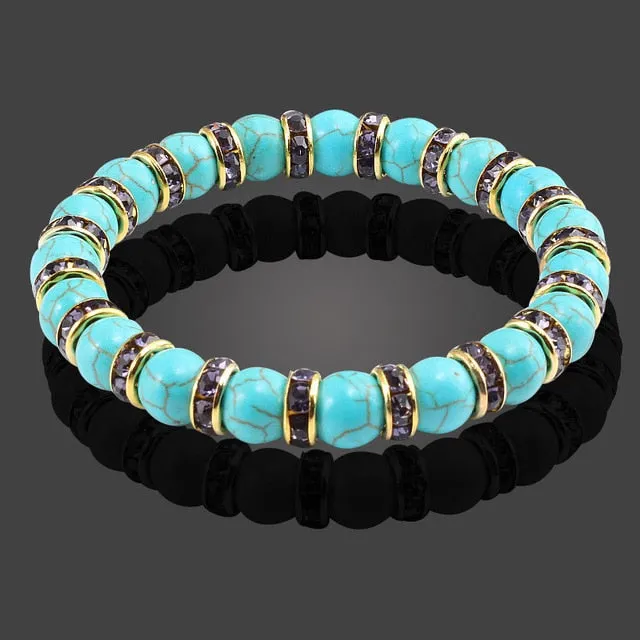 Natural Crystal Blue Stone Beads Yoga Fitness Buddha Stones Bracelet