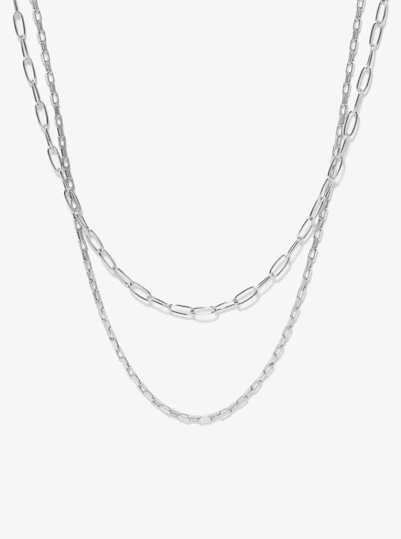 Paperclip Chain Layered Necklace-Silver