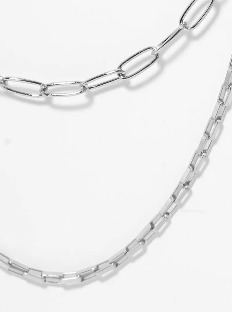 Paperclip Chain Layered Necklace-Silver