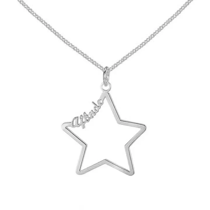 Personalized 925 Sterling Silver Star Necklace, Name Engraved Pendant Necklaces, Jewelry Gift for Women