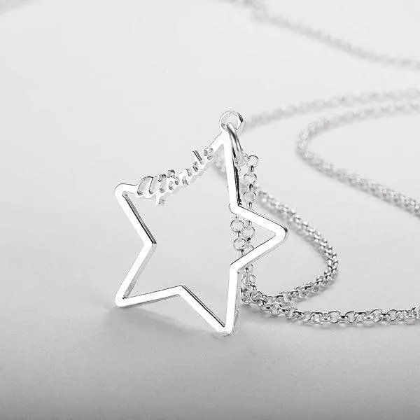 Personalized 925 Sterling Silver Star Necklace, Name Engraved Pendant Necklaces, Jewelry Gift for Women