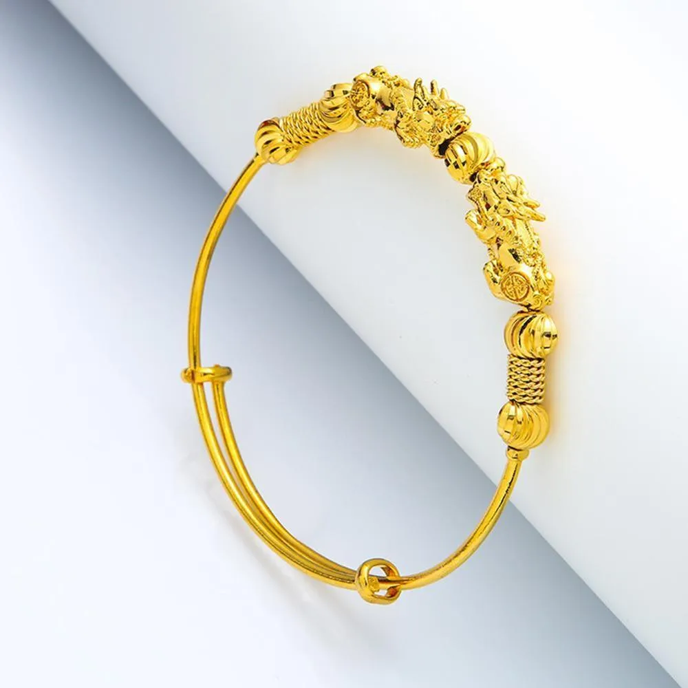 Pi Xiu Push Pull Feng Shui Pixiu Bracelet Dragon Wealth Gold Bracelet