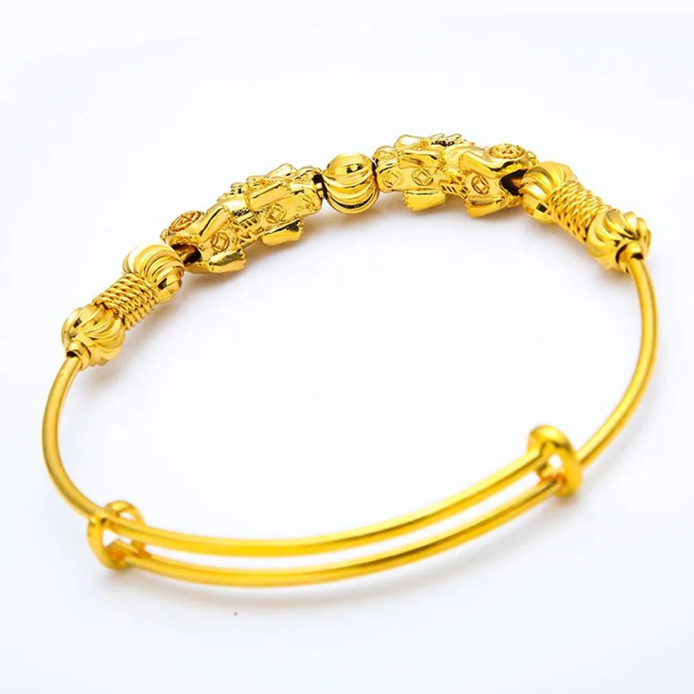 Pi Xiu Push Pull Feng Shui Pixiu Bracelet Dragon Wealth Gold Bracelet