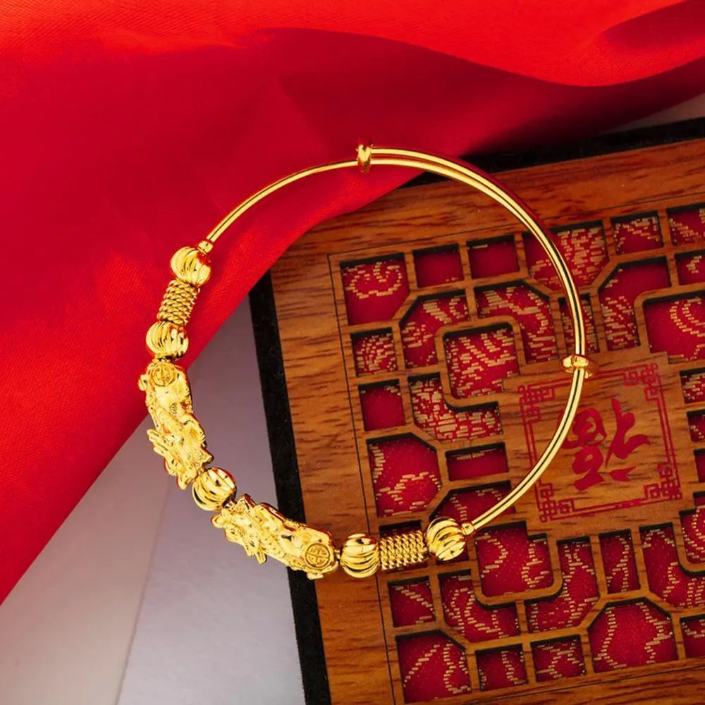 Pi Xiu Push Pull Feng Shui Pixiu Bracelet Dragon Wealth Gold Bracelet