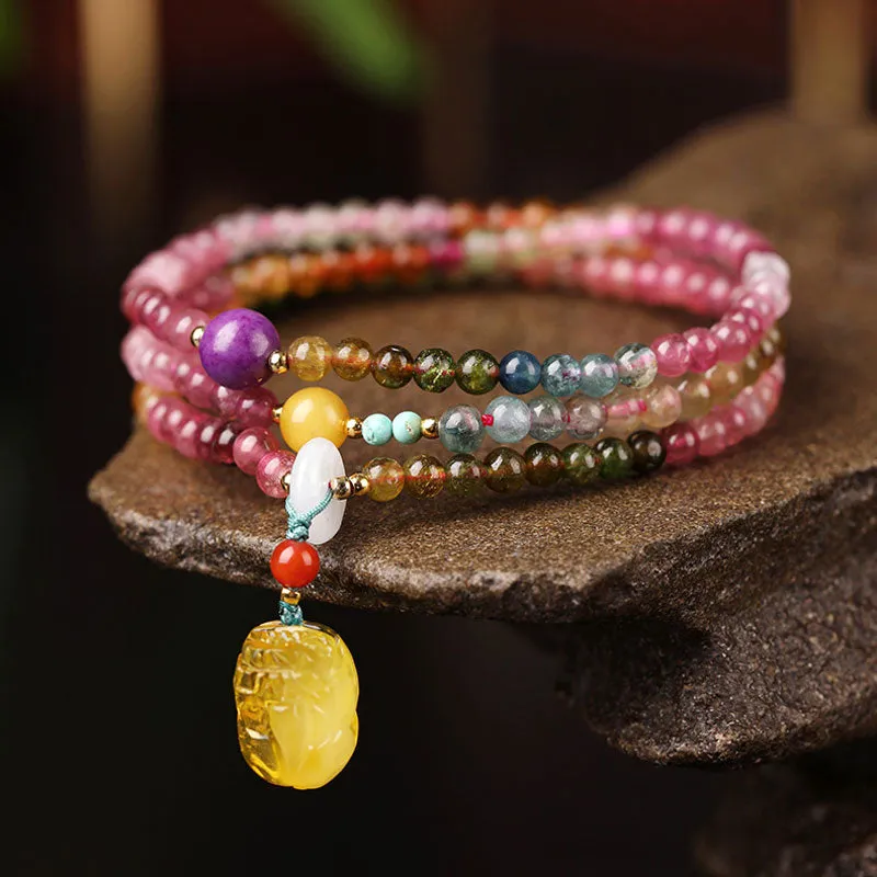 Pink Tourmaline Stacking Bracelet with Multi-Gemstone