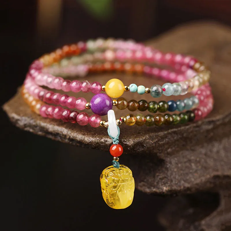 Pink Tourmaline Stacking Bracelet with Multi-Gemstone