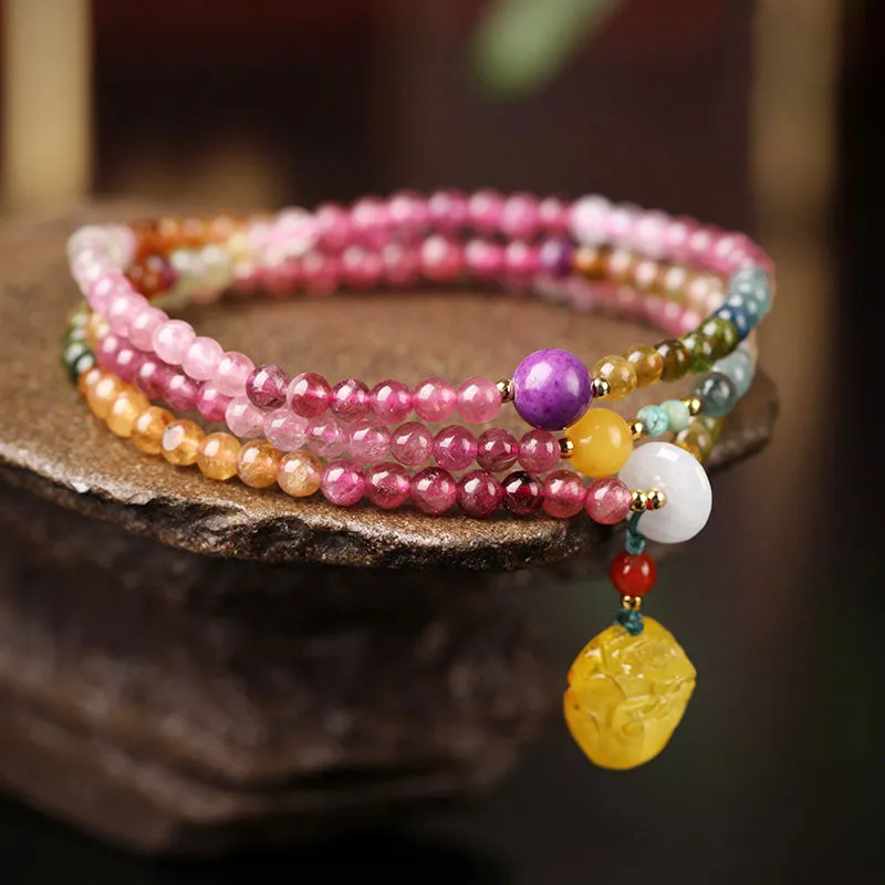 Pink Tourmaline Stacking Bracelet with Multi-Gemstone