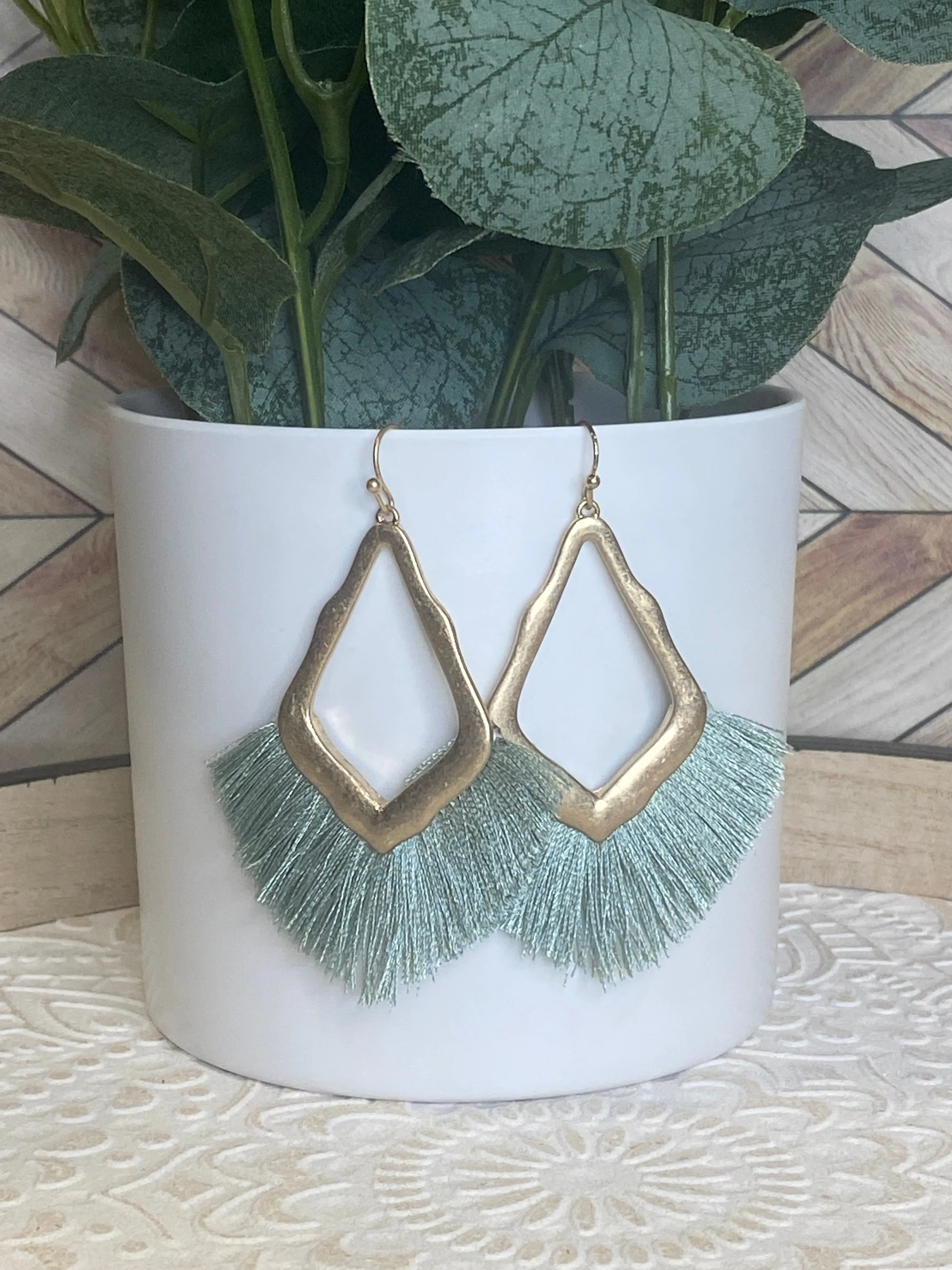 Sage Moroccan tassel earrings