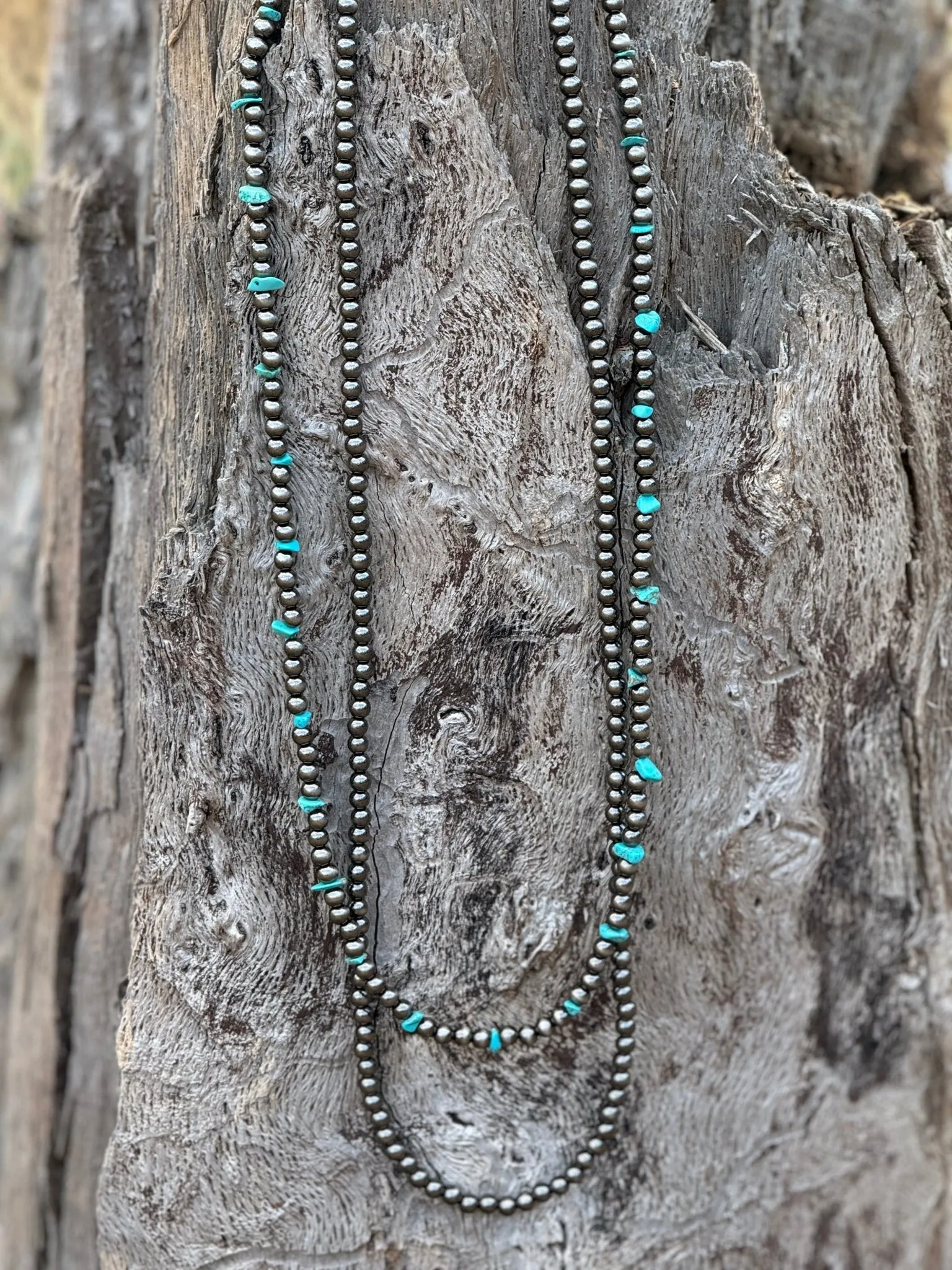 Silver Pearls and Turquoise Chips Layered Necklace