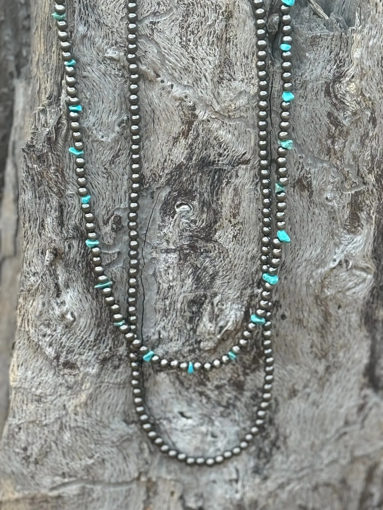 Silver Pearls and Turquoise Chips Layered Necklace