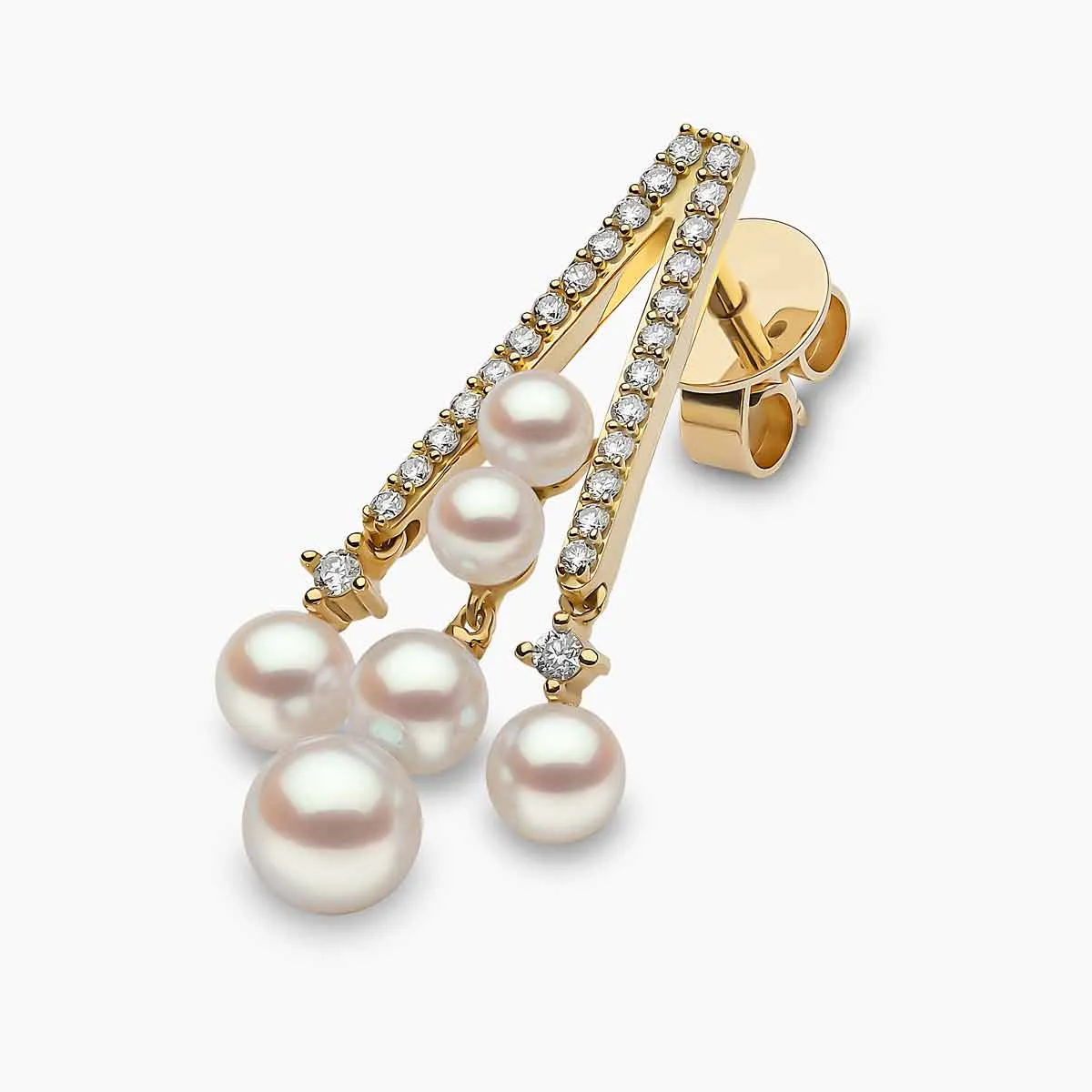 Sleek 18K Gold Akoya Pearl and Bold Diamond Earrings