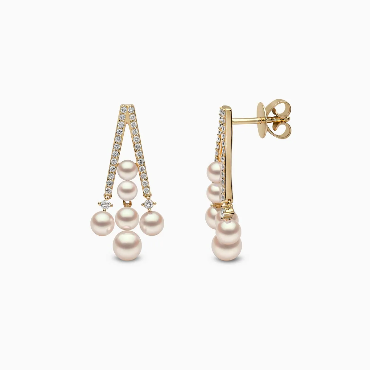 Sleek 18K Gold Akoya Pearl and Bold Diamond Earrings