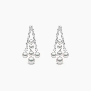 Sleek 18K Gold Akoya Pearl and Bold Diamond Earrings