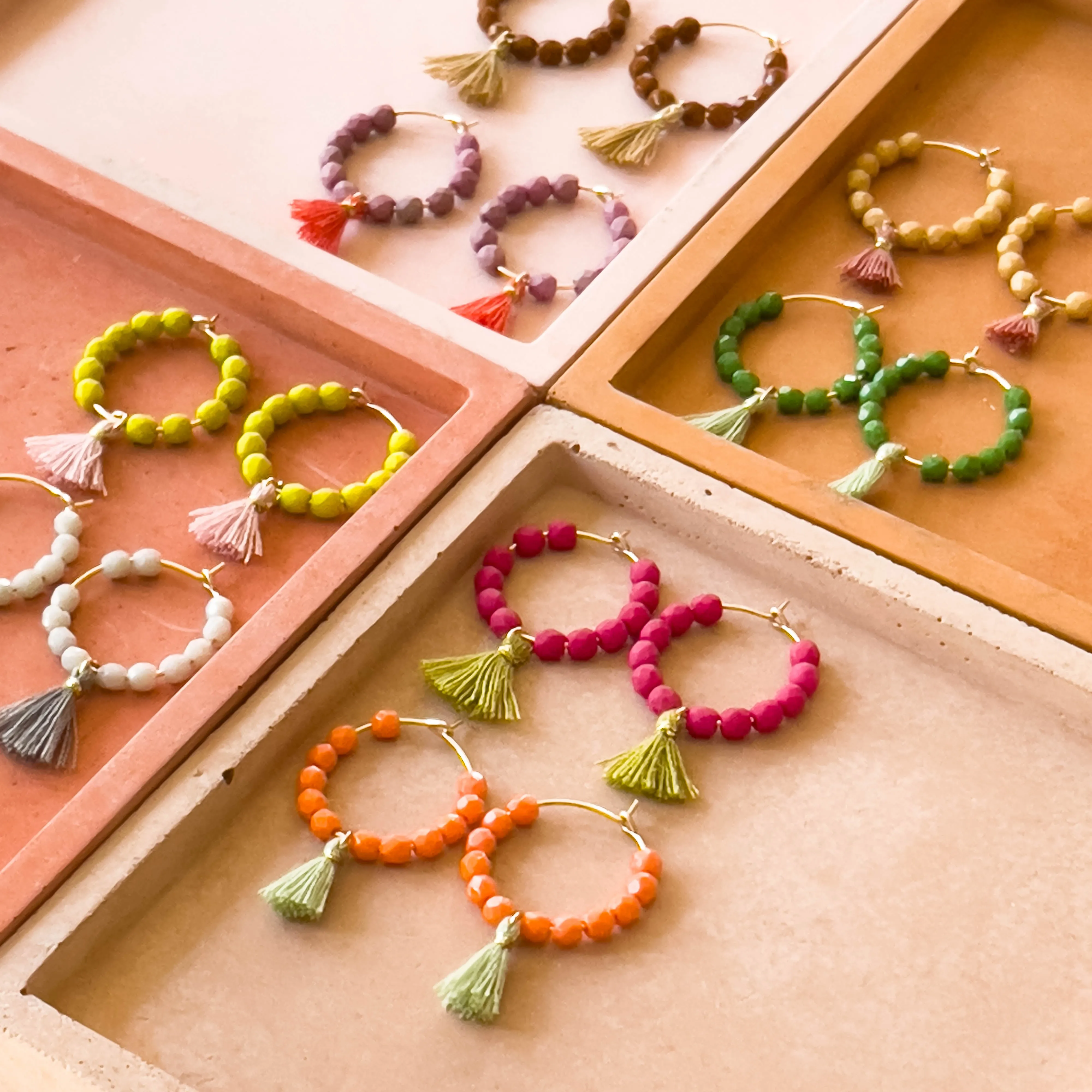 Small Gold Hoops with bead and tassels