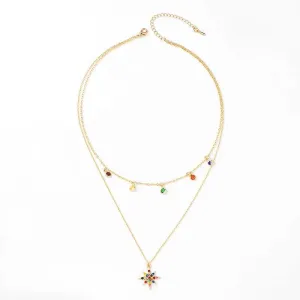 Star Necklace Layered with Rainbow Cubic Zirconia Stones