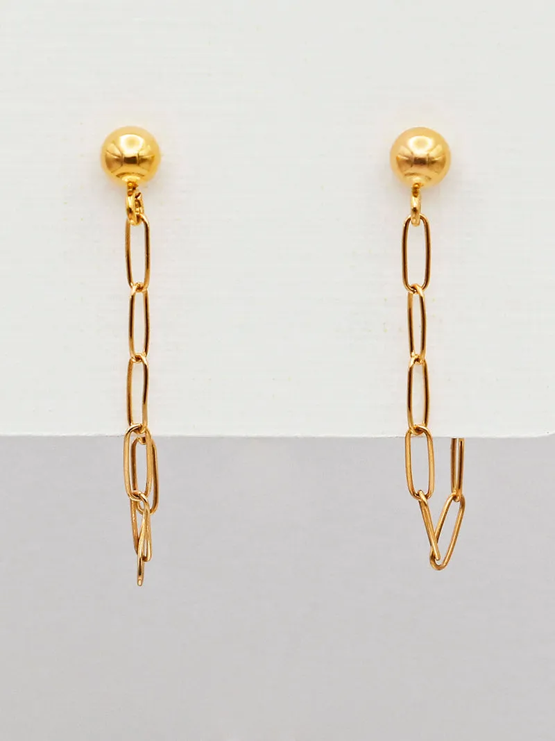 Susan Rifkin Ball Stud Drop Chain Wrap Earrings  | 14k Gold Filled