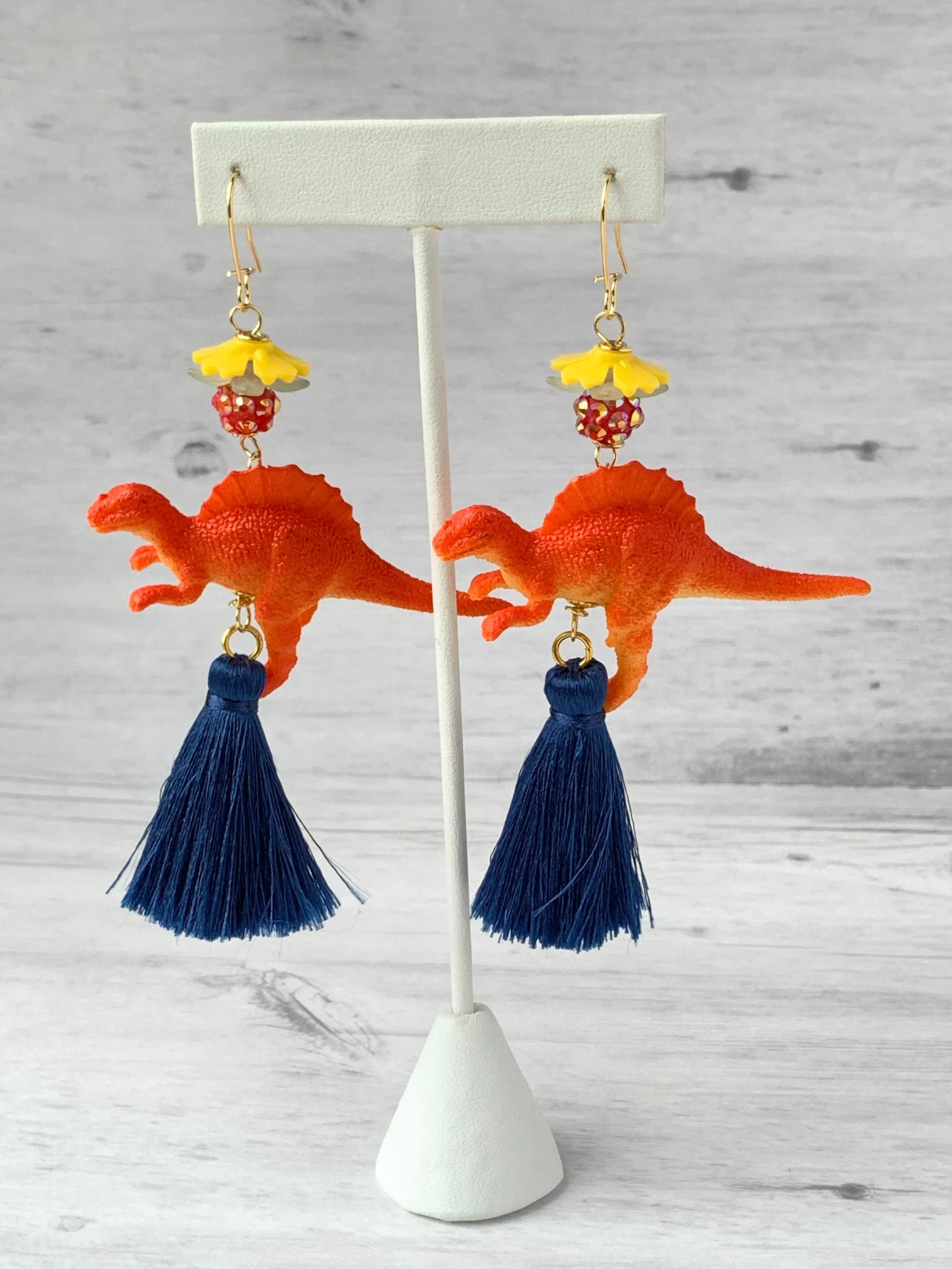 Tangerine Spinosaurus Tassel Earrings