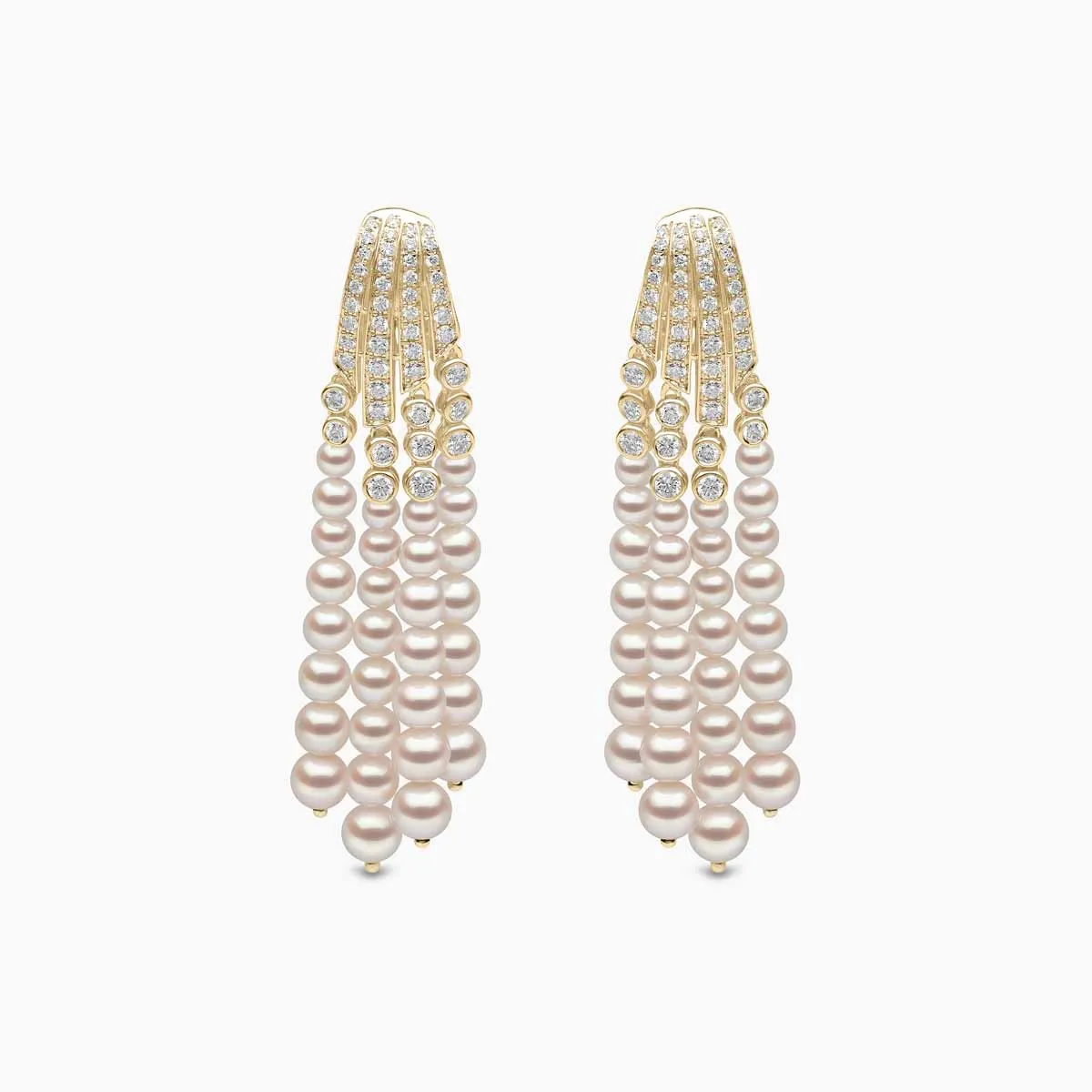 Tassel 18K Gold Akoya Pearl and Diamond Earrings